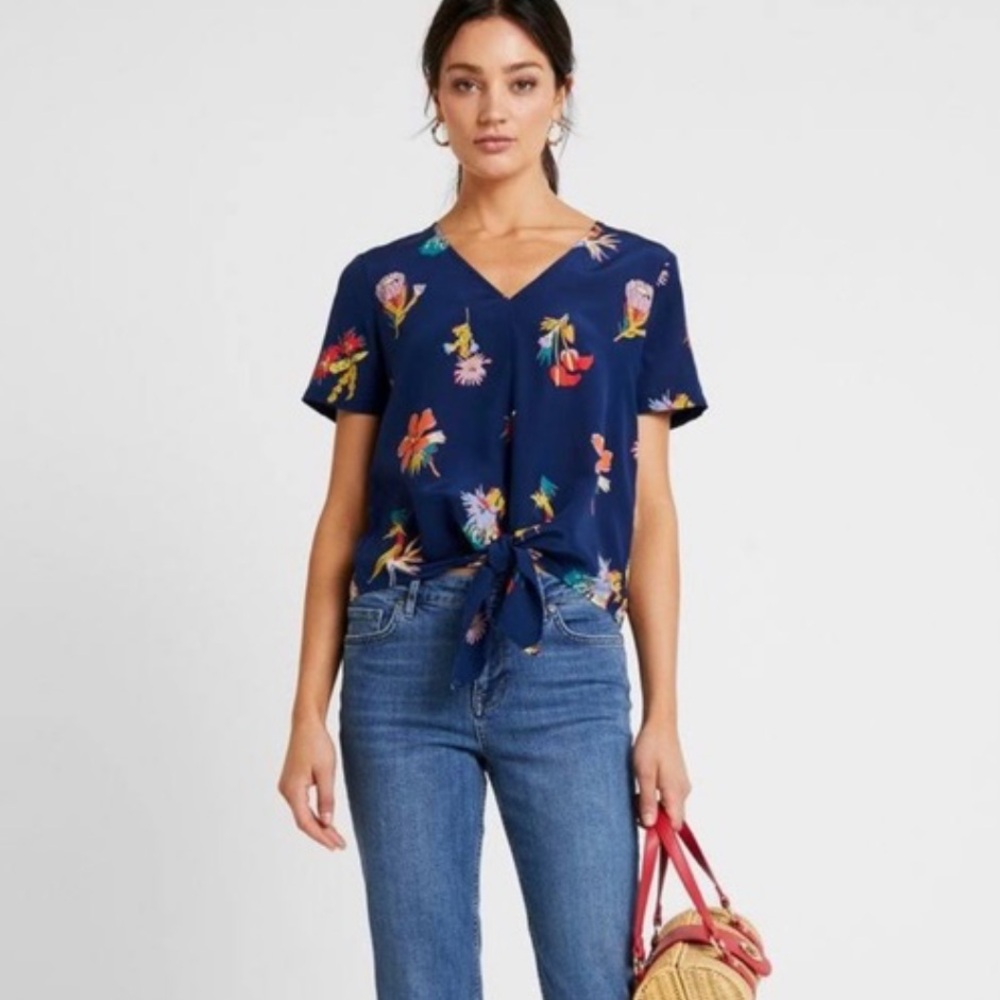 Madewell Silk Novel Tie-Front Top in Bird of Paradise